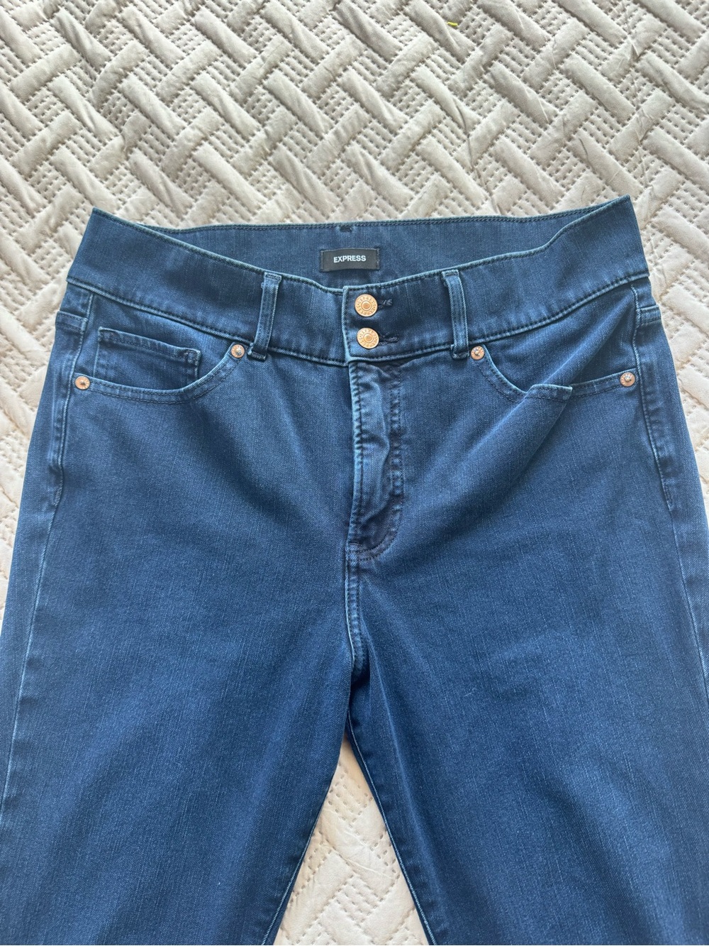 Express Women’s Skinny Jeans in Dark Blue with Knee Slits - Size 12 - Picture 3 of 5